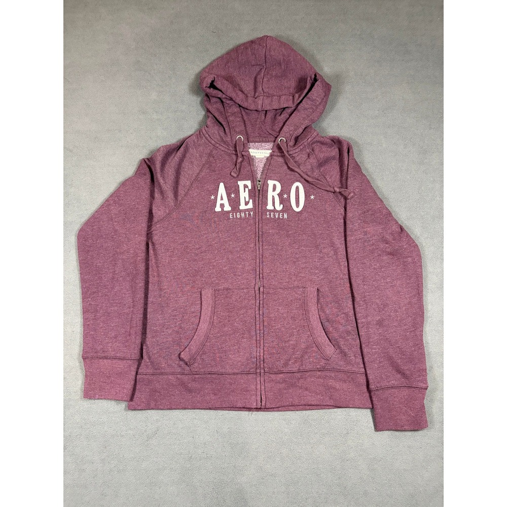 Aeropostale Full Zip Hoodie Womens Size M Purple Aero Eighty Seven Graphic